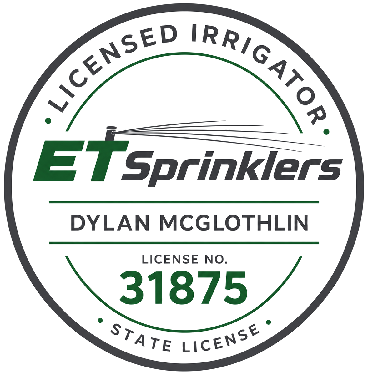 ETSprinklers licensed irrigator seal